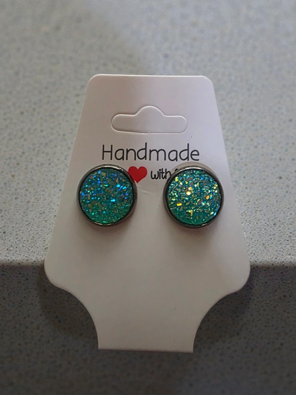 Turquoise Glitter Druzy Stud Earrings